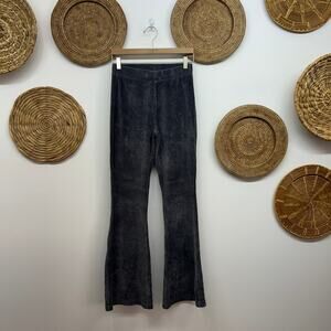 Aerie Gray Velvet Rib Flare Wide Leg Knit Pant Small Hippie Boho Loungewear